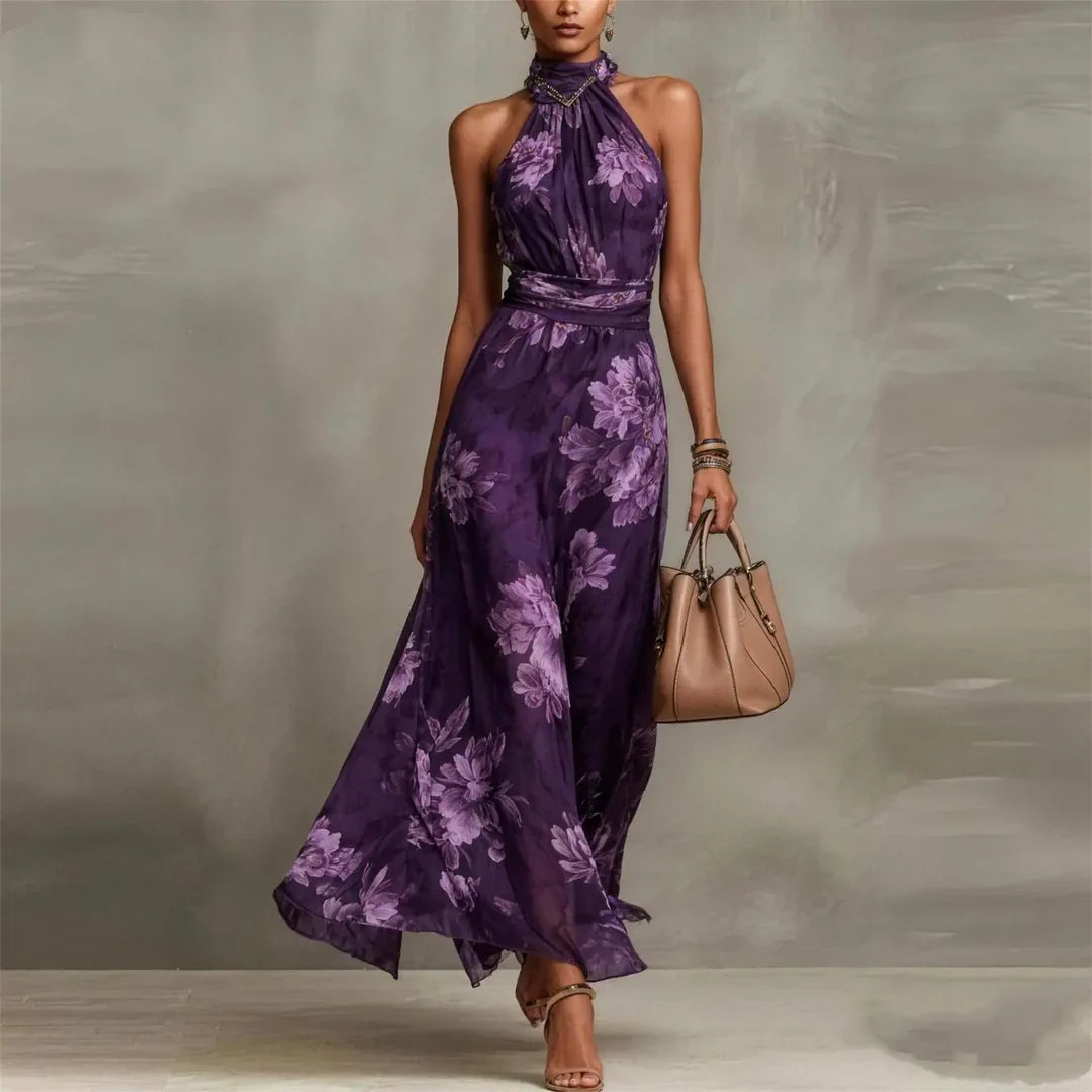 Floral Halter Neck Wedding Guest Maxi Dress