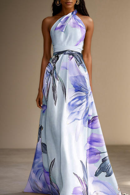 Floral Satin One Shoulder Wedding Guest Maxi Dress