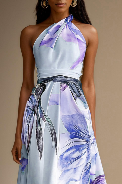 Floral Satin One Shoulder Wedding Guest Maxi Dress
