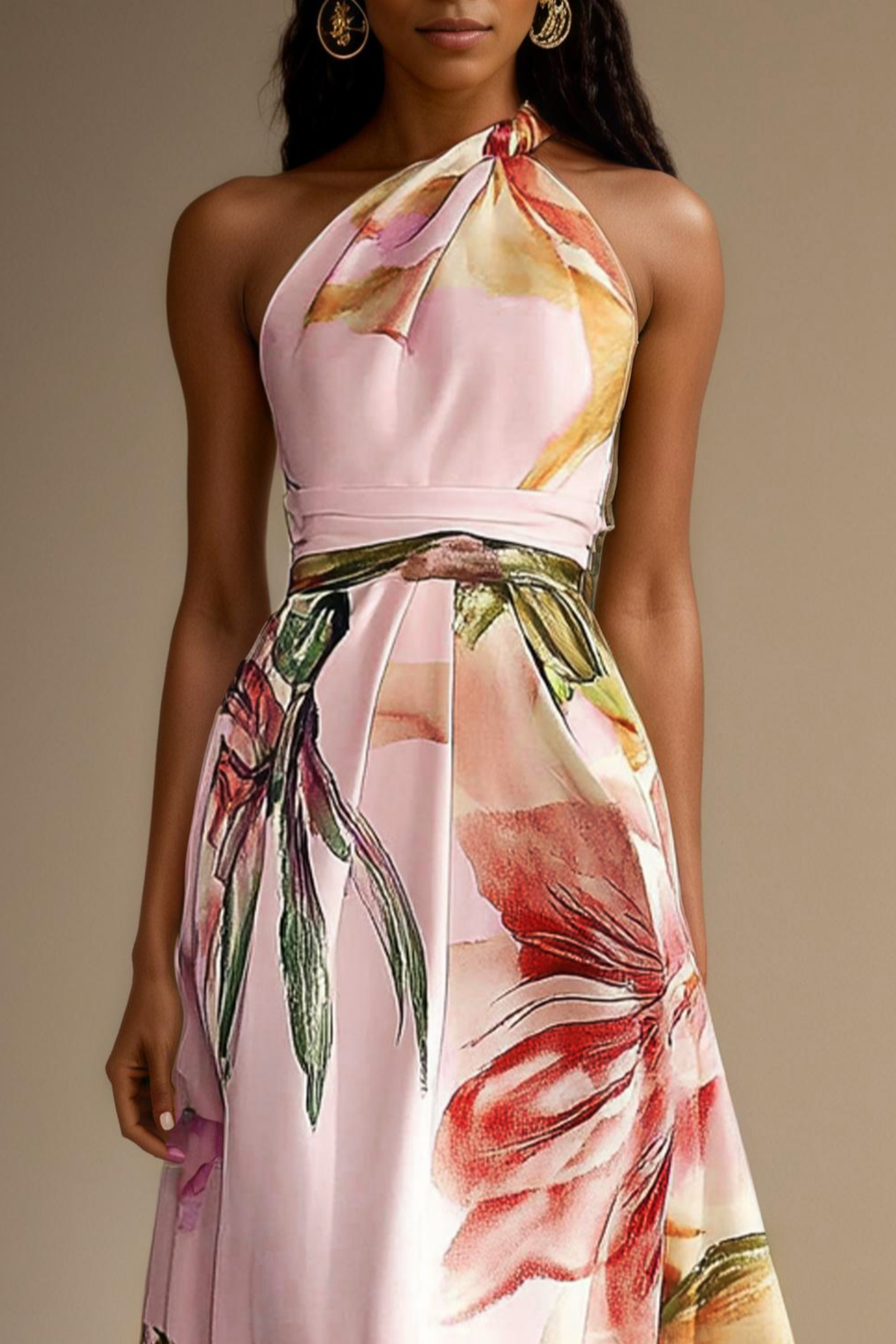 Floral Satin One Shoulder Wedding Guest Maxi Dress