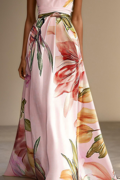 Floral Satin One Shoulder Wedding Guest Maxi Dress