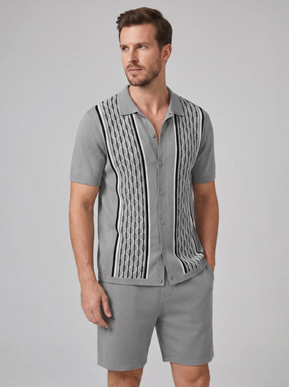 ILYNORA grey short sleeve shirt and shorts set front view