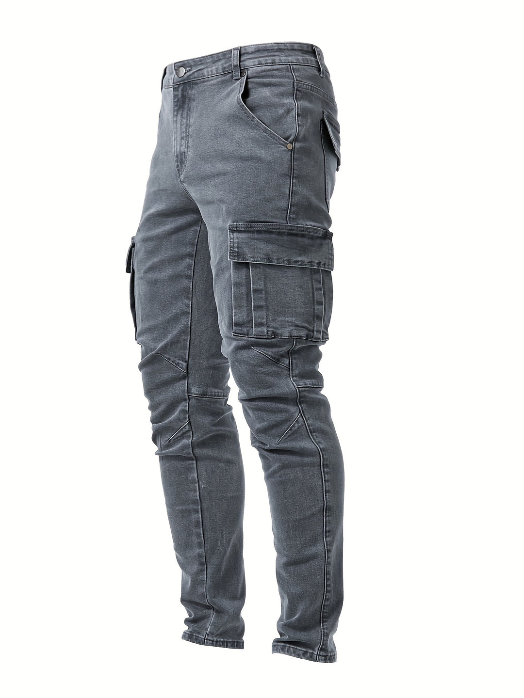 ILYNORA grey slim fit cargo jeans with side pockets
