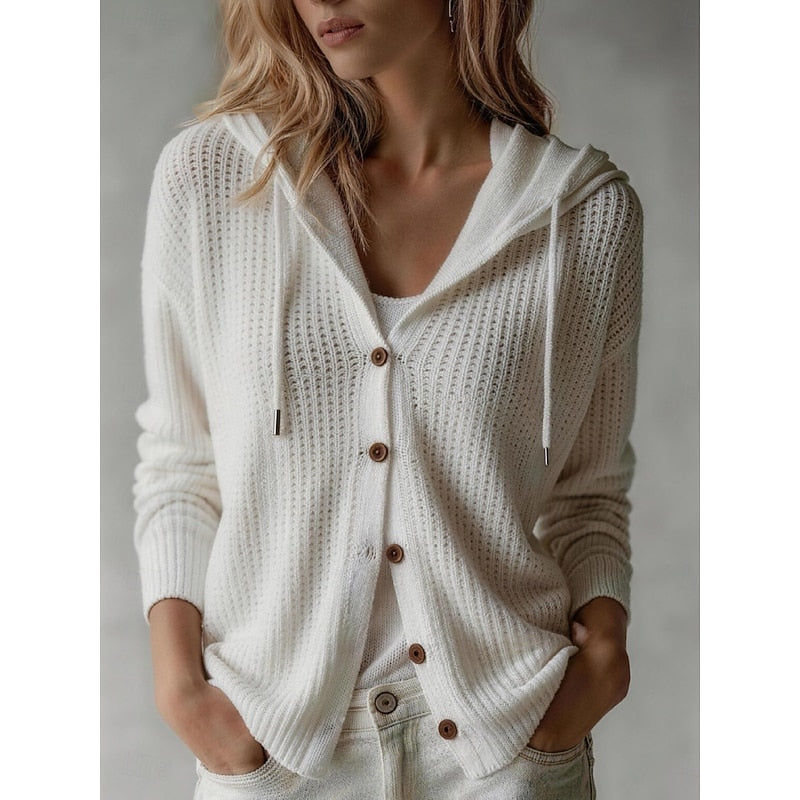 Hooded Ribbed Cuff Button Front Cardigan