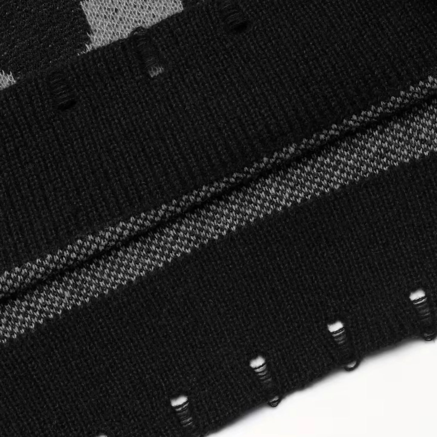 Black patterned sweater by Ilynora, full body view with relaxed fit and modern streetwear style