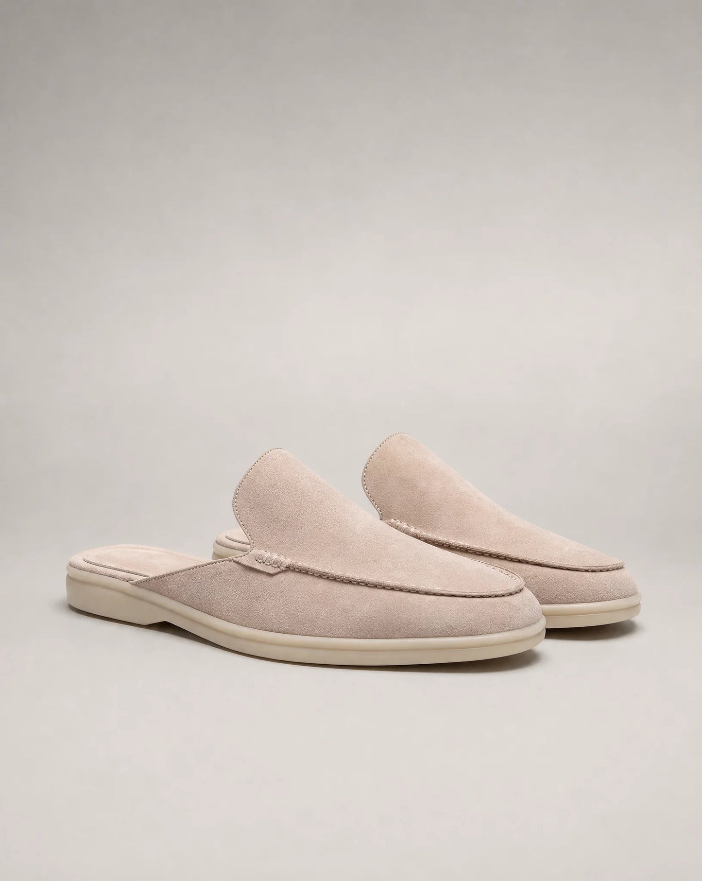 Men's beige backless suede loafers with refined slip-on design for summer by ILYNORA