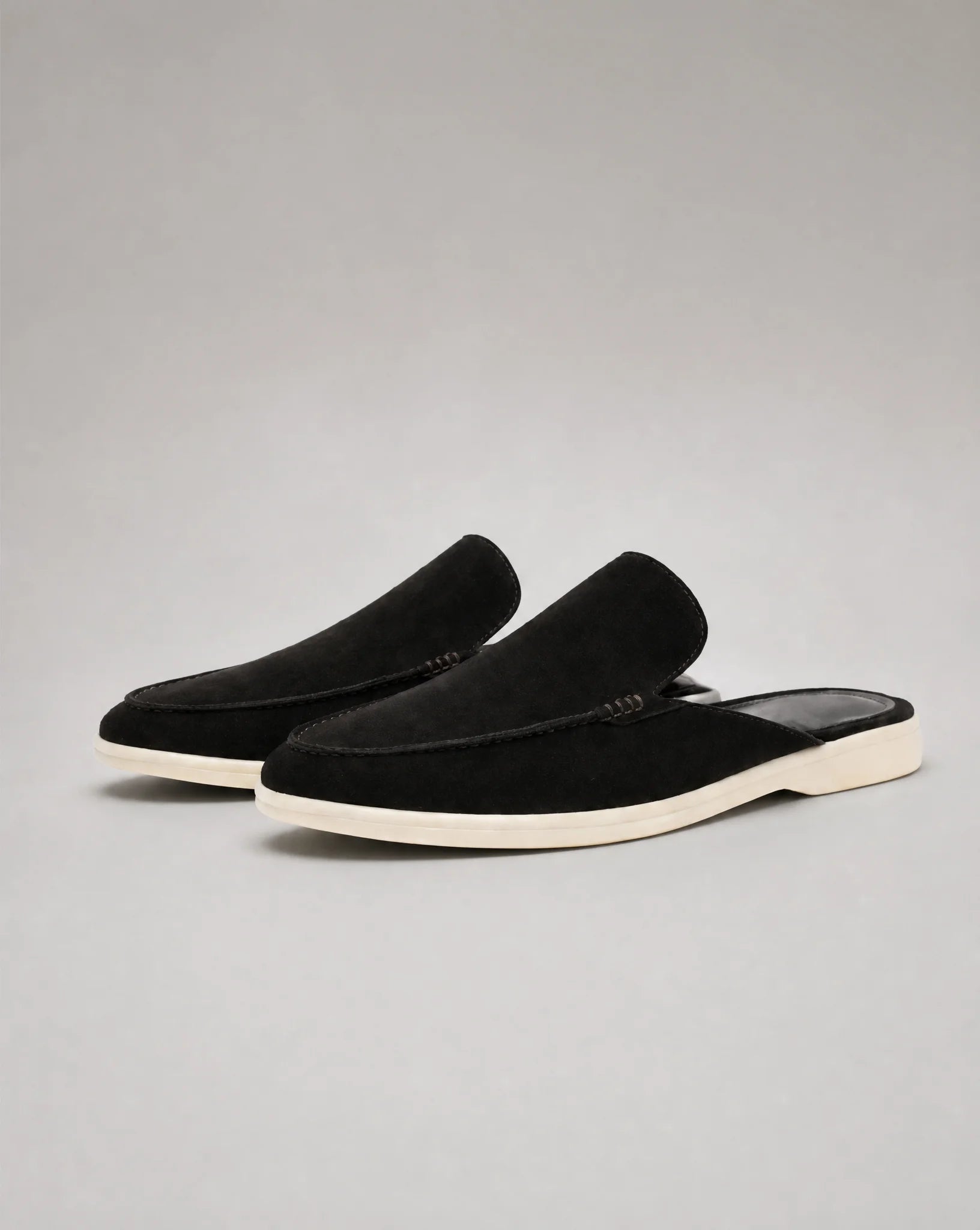 Men's black backless suede loafers with slip-on design and modern summer style by ILYNORA
