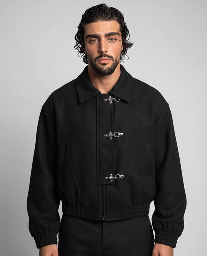 Men's Black Toggle Buckle Cropped Jacket
