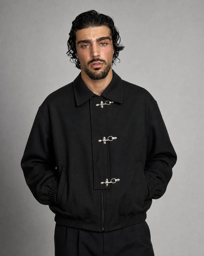 Men's Black Toggle Buckle Cropped Jacket