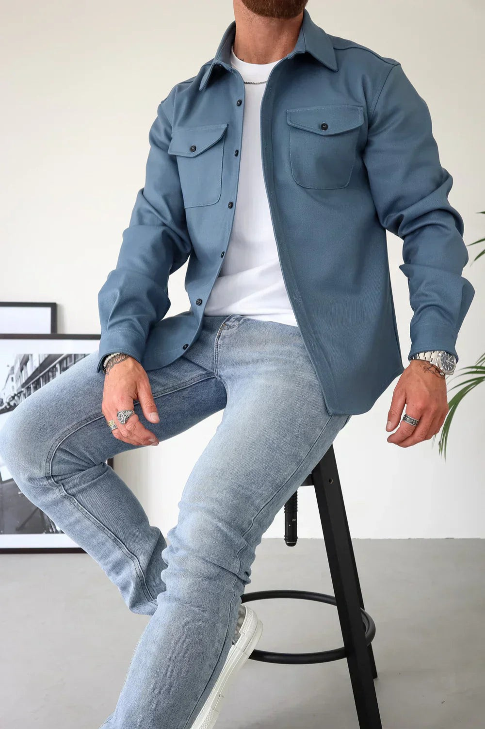 Men's Button Front Layering Casual Overshirt
