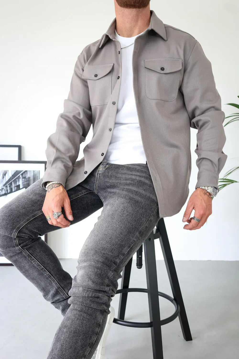 Men's Button Front Layering Casual Overshirt