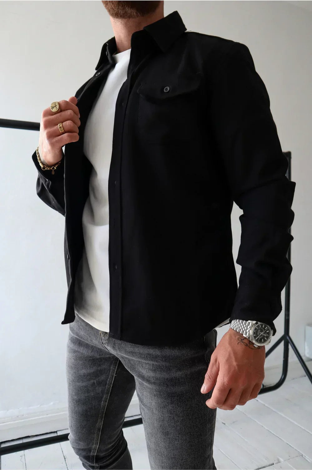 Men's Button Front Layering Casual Overshirt