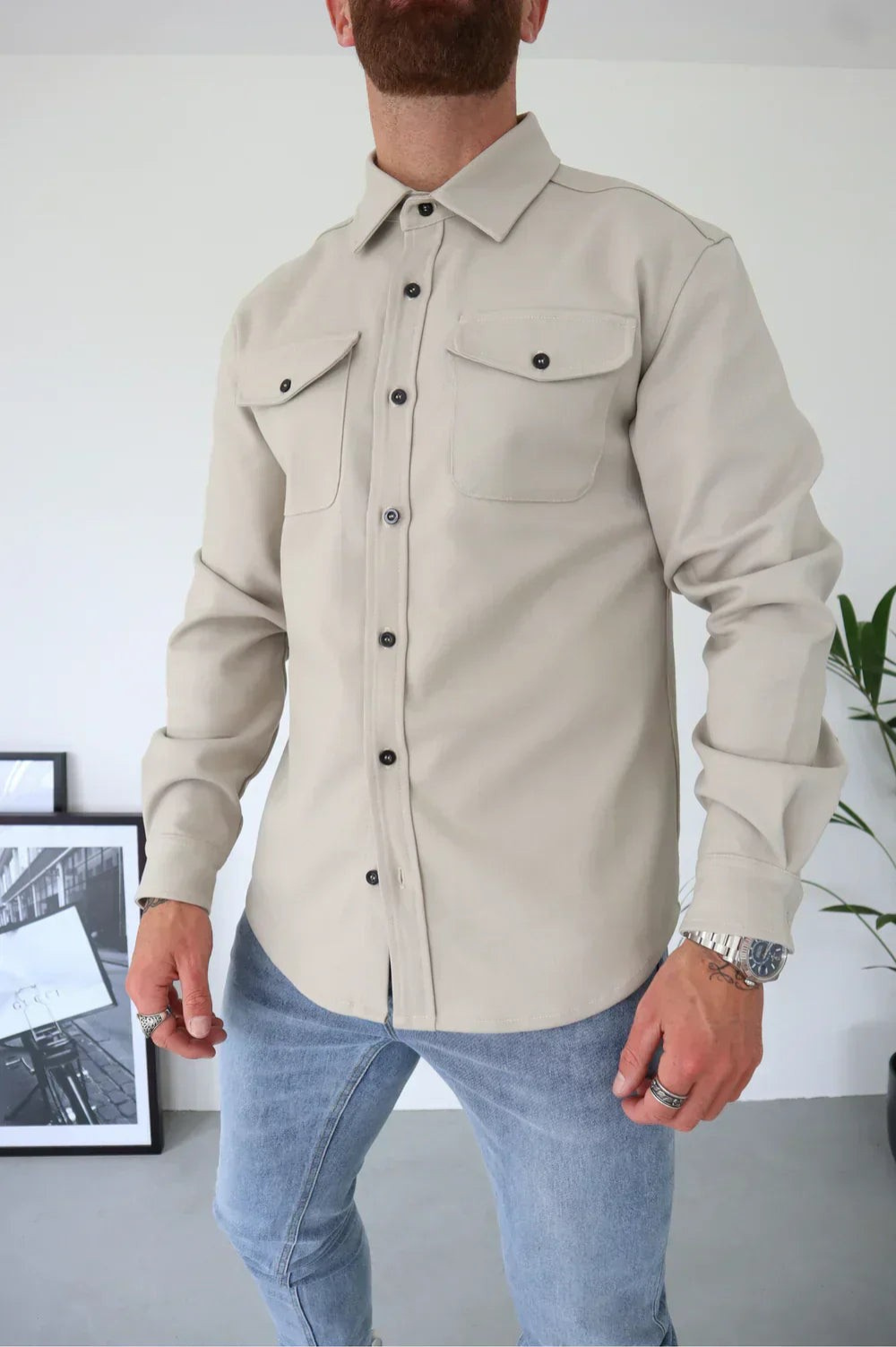 Men's Button Front Layering Casual Overshirt