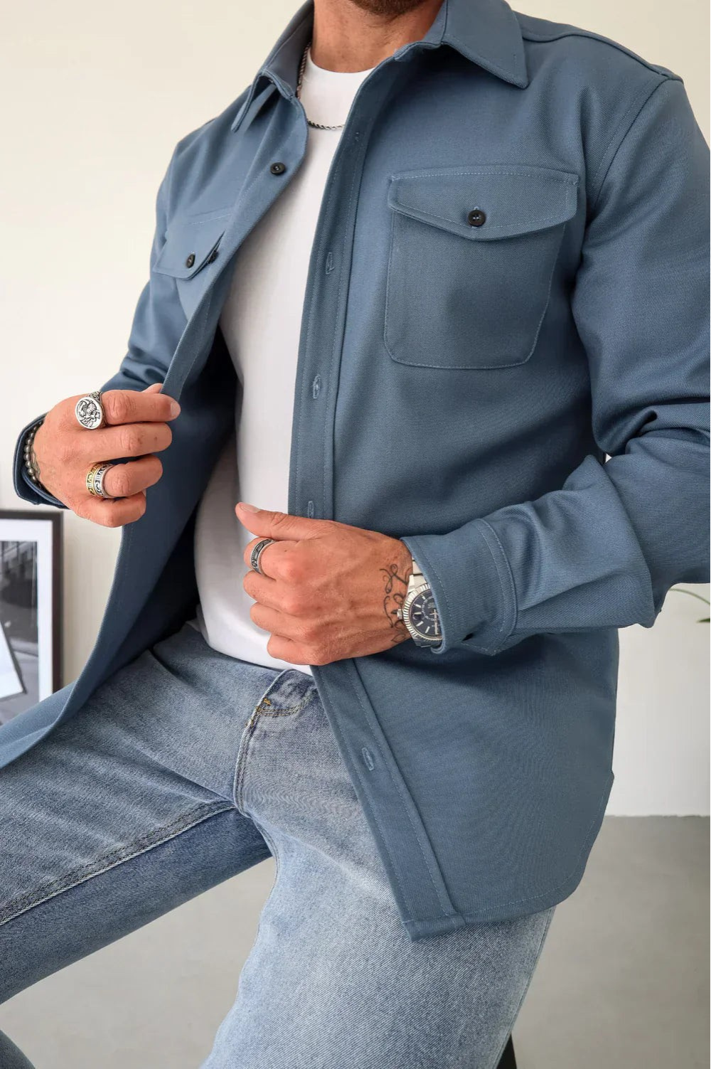 Men's Button Front Layering Casual Overshirt