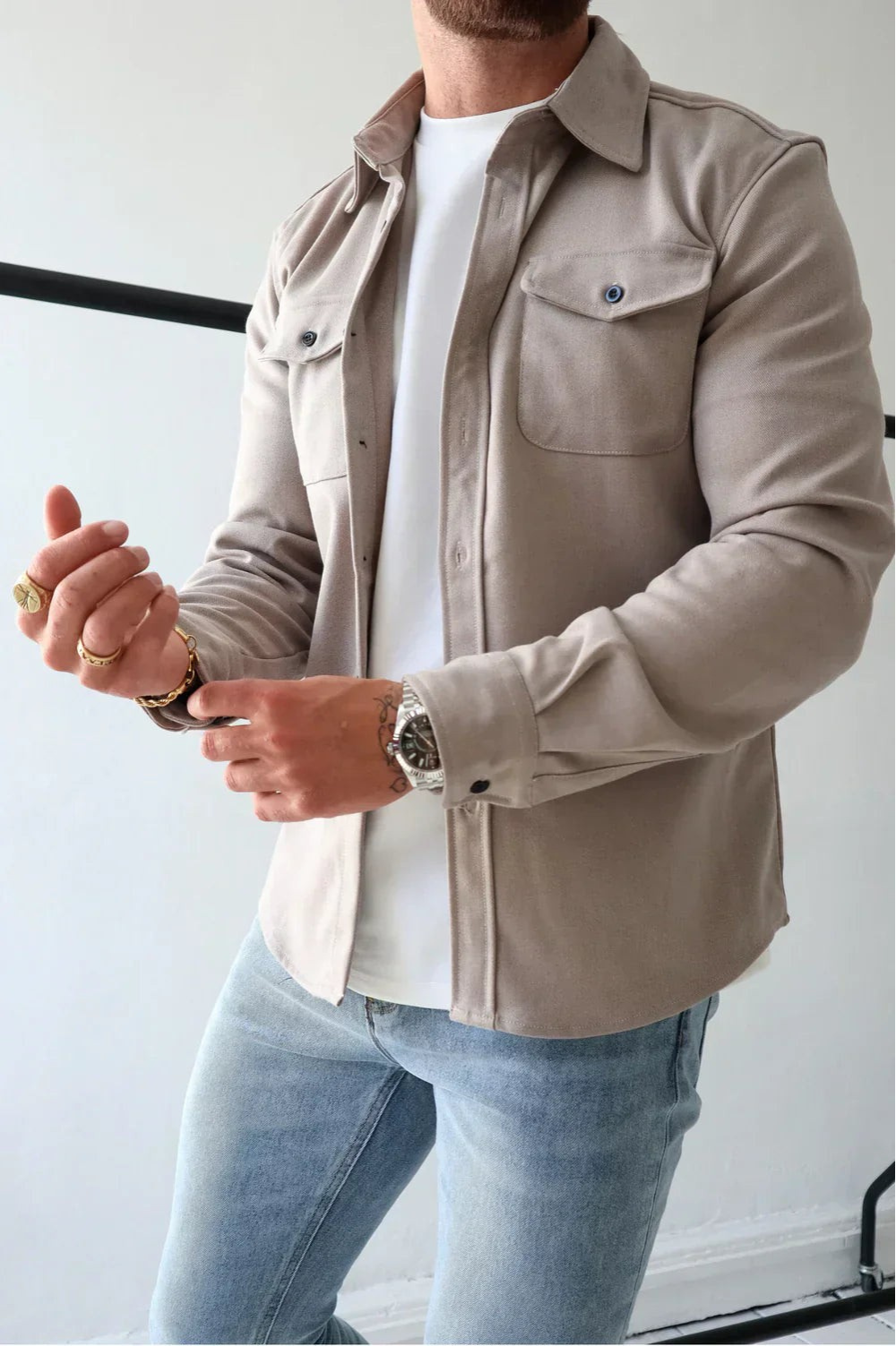 Men's Button Front Layering Casual Overshirt