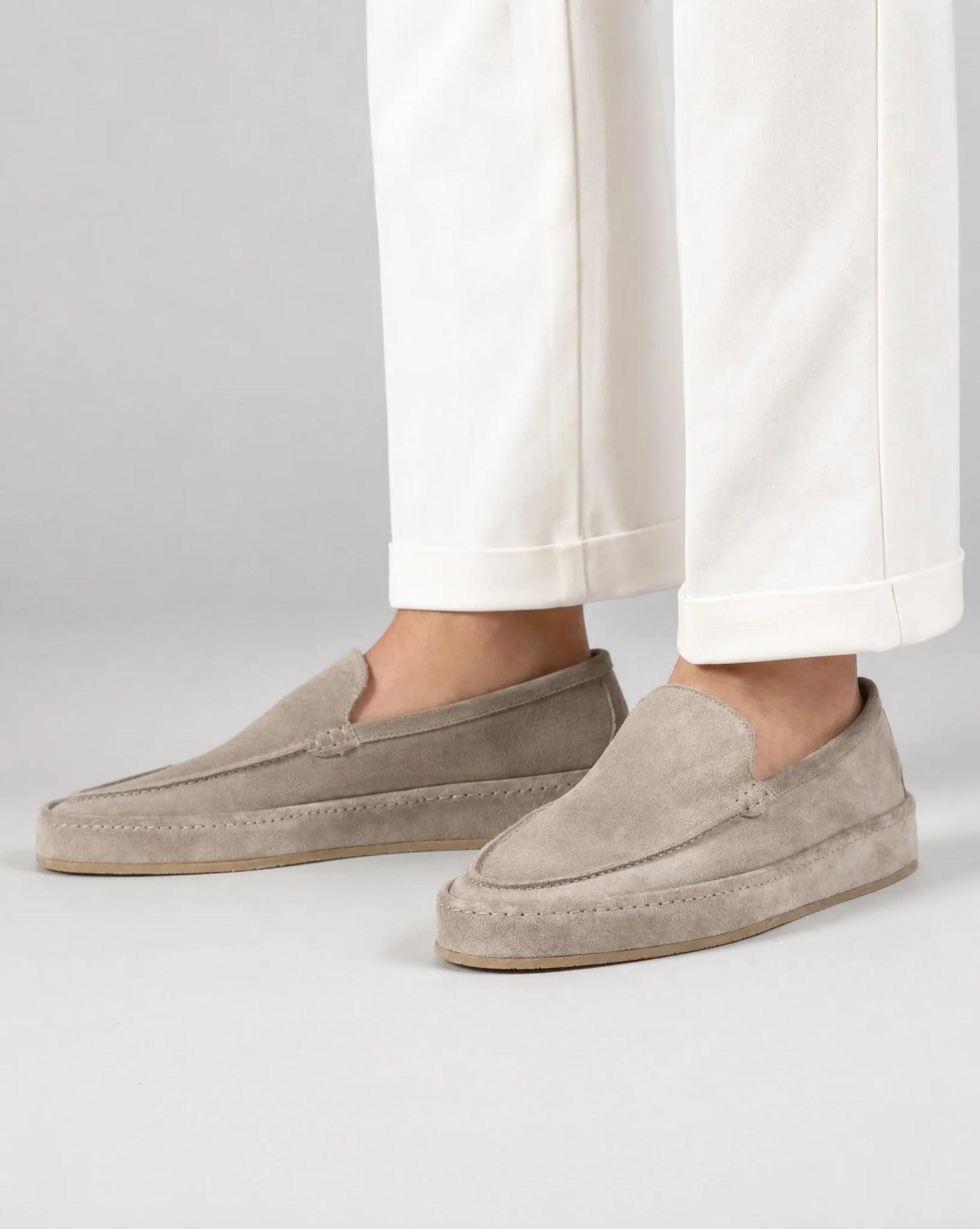 Men's beige suede loafers with lightweight comfort and refined everyday elegance by ILYNORA