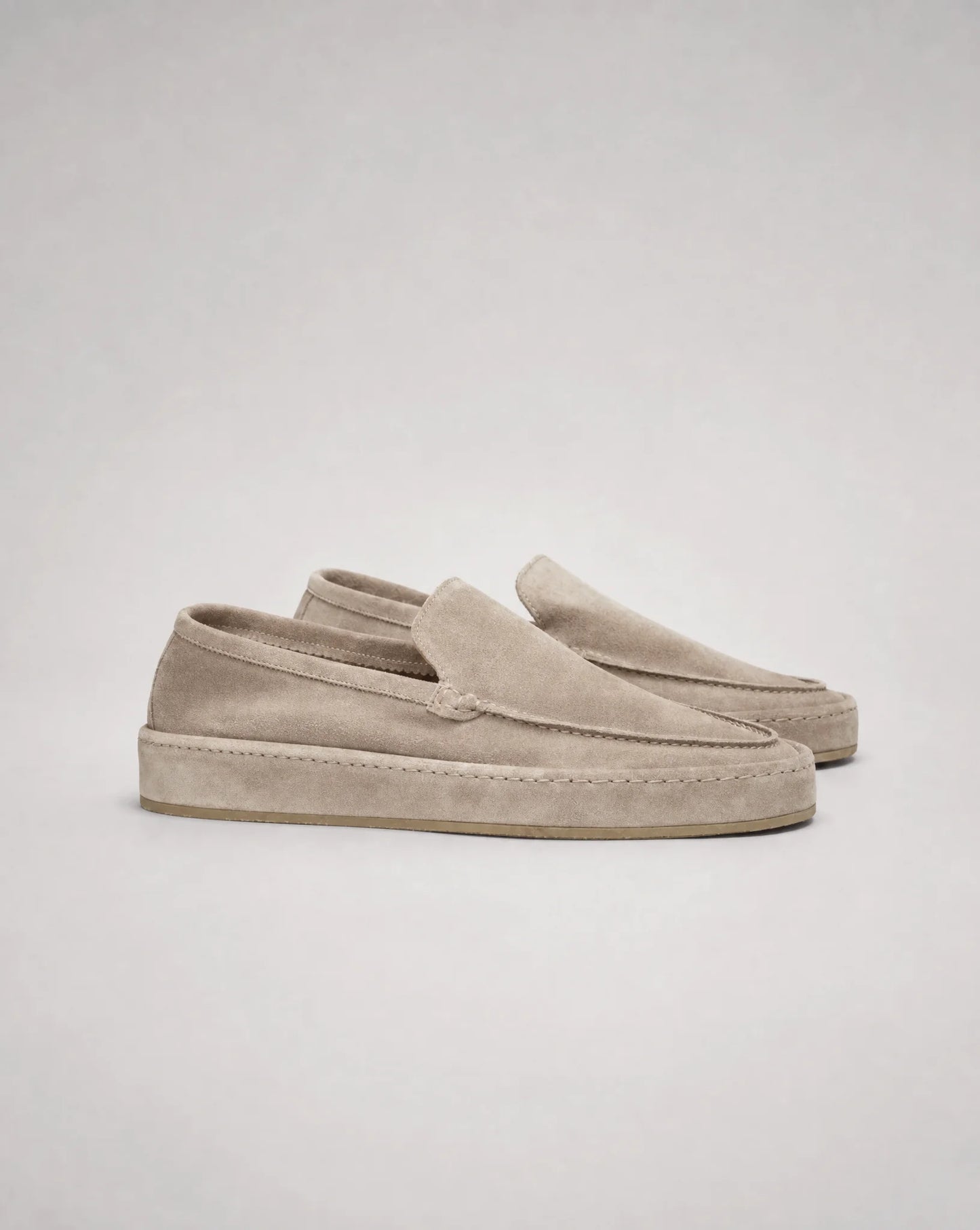 Men's beige suede loafers with slip on design and timeless smart casual style by ILYNORA