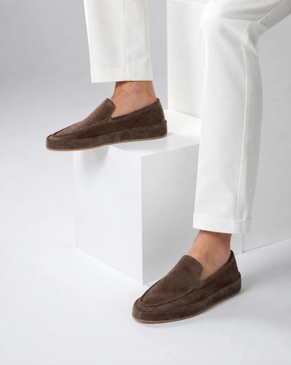 Men's brown suede loafers with premium finish and versatile everyday wear by ILYNORA