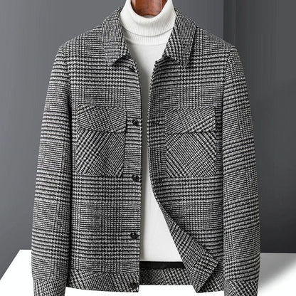 Men's Checked Wool-Blend Button-Up Overshirt Jacket