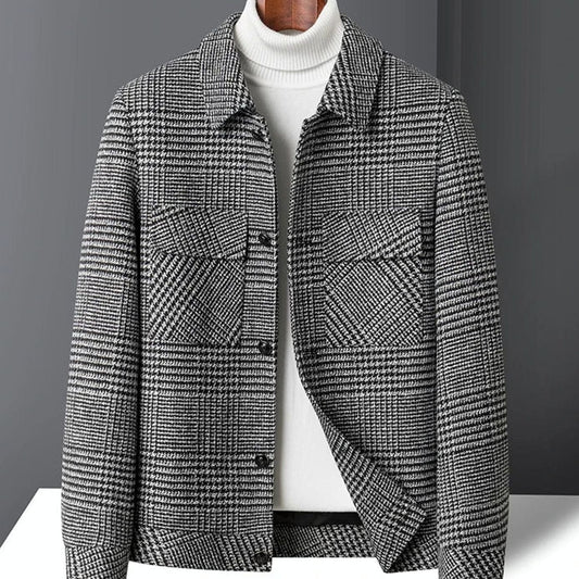 Men's Checked Wool-Blend Button-Up Overshirt Jacket
