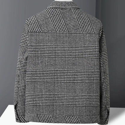 Men's Checked Wool-Blend Button-Up Overshirt Jacket