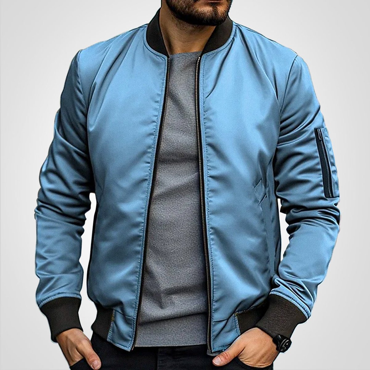 Men's Classic Ribbed Trim Bomber Jacket