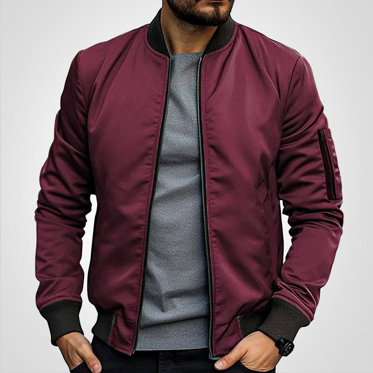 Men's Classic Ribbed Trim Bomber Jacket