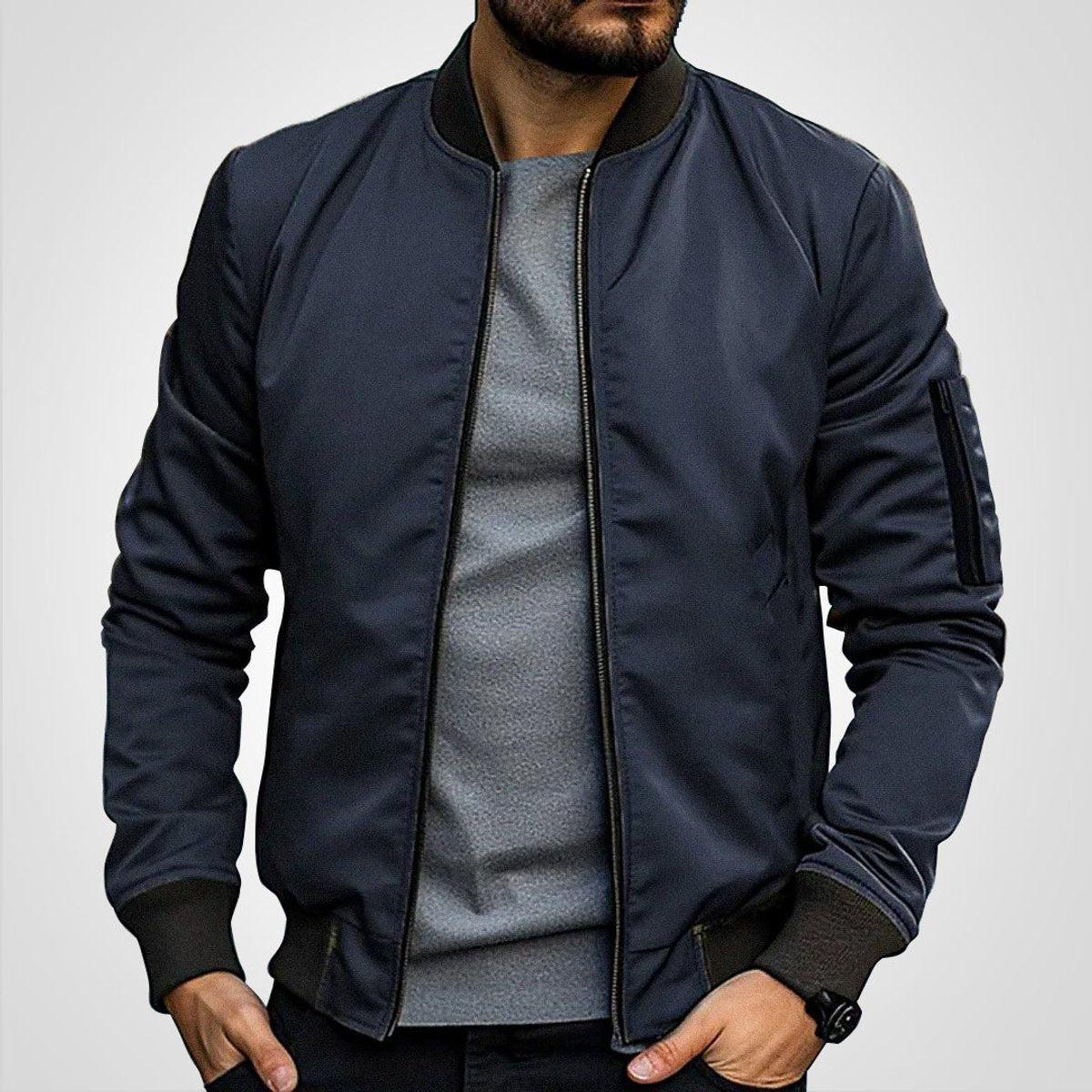 Men's Classic Ribbed Trim Bomber Jacket