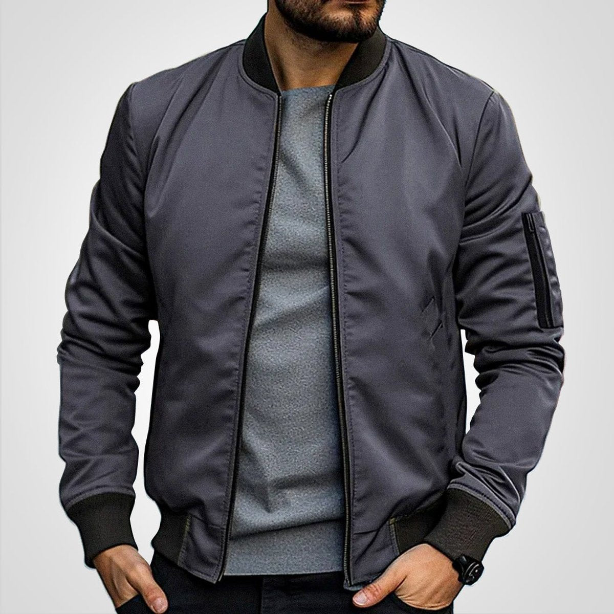 Men's Classic Ribbed Trim Bomber Jacket