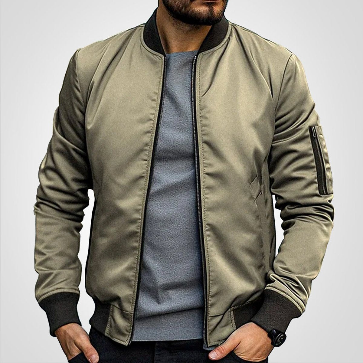 Men's Classic Ribbed Trim Bomber Jacket