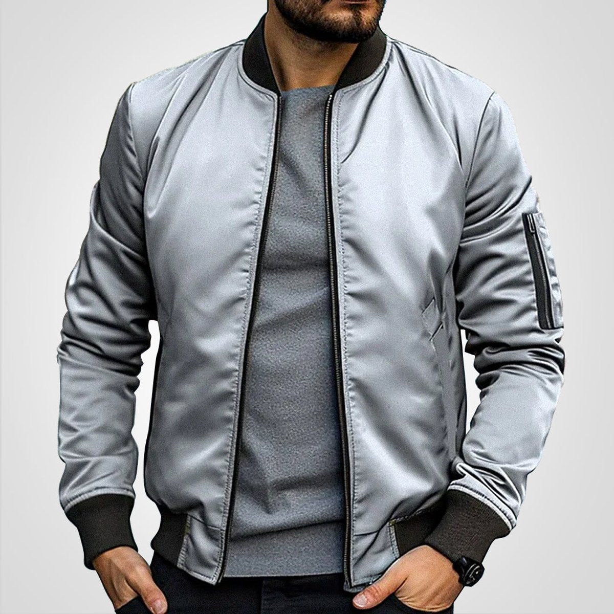 Men's Classic Ribbed Trim Bomber Jacket