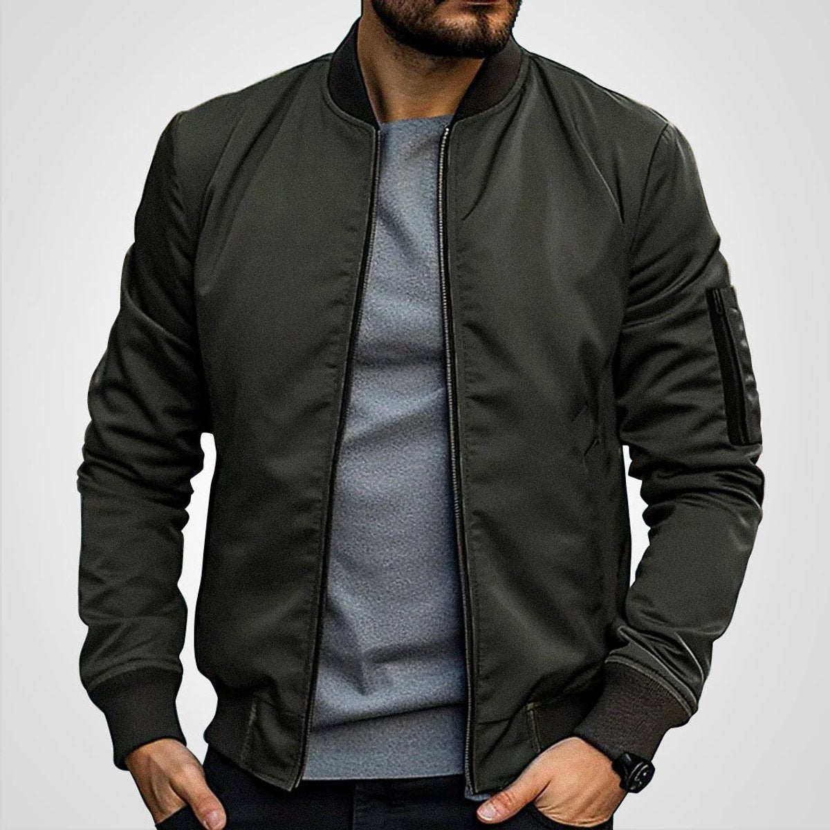 Men's Classic Ribbed Trim Bomber Jacket