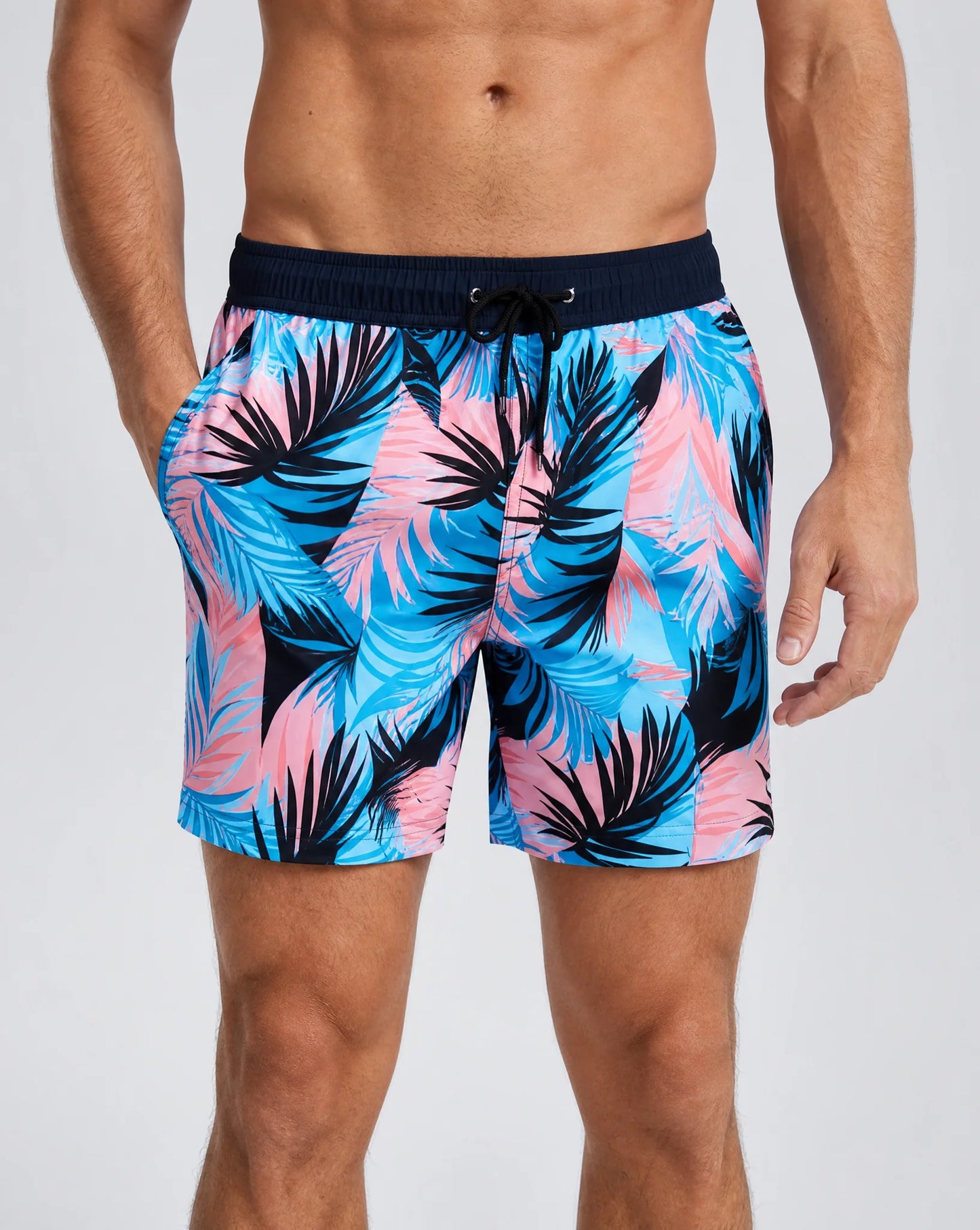 Men's flowering orchid swim shorts with colourful floral print and compression liner by ILYNORA