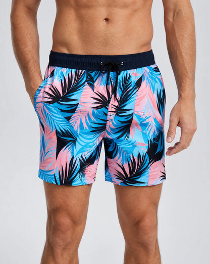 Men's flowering orchid swim shorts with colourful floral print and compression liner by ILYNORA