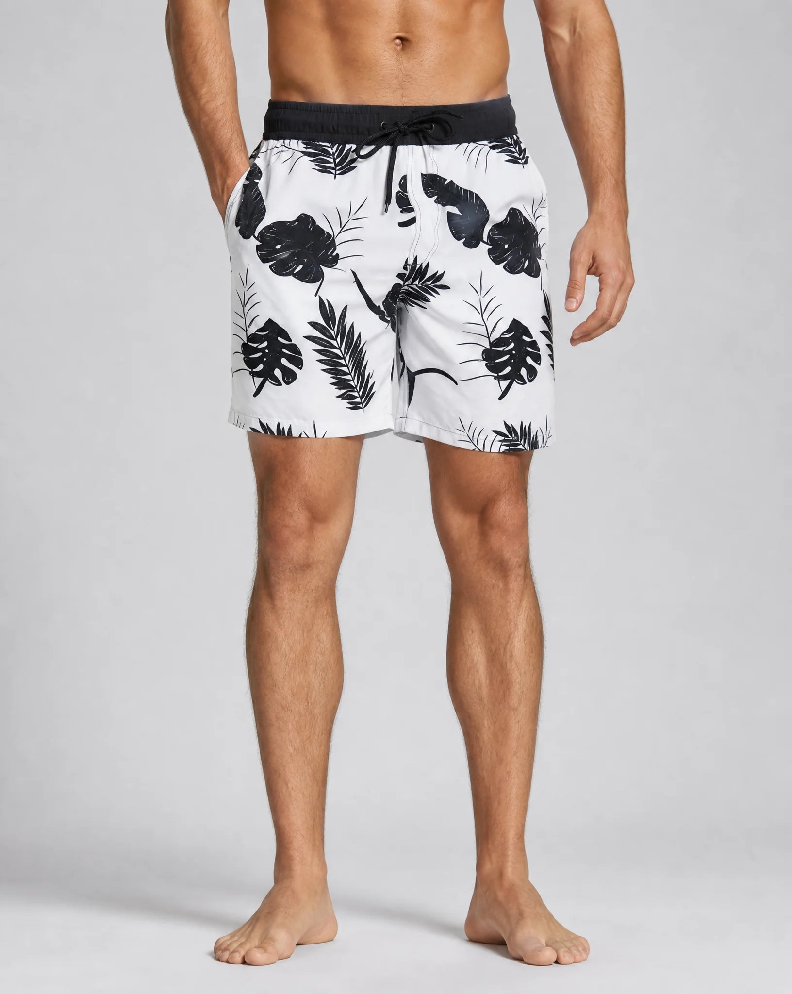 Men's monochrome floral compression lined swim shorts with quick dry fabric by ILYNORA