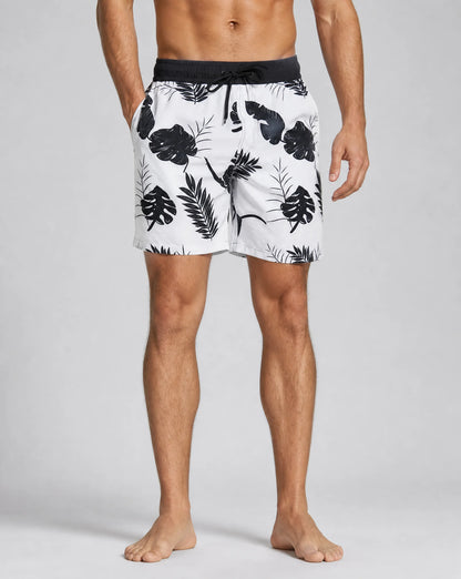 Men's monochrome floral compression lined swim shorts with quick dry fabric by ILYNORA
