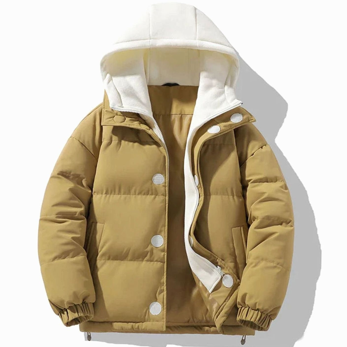Men's Contrast-Hood Quilted Puffer Jacket