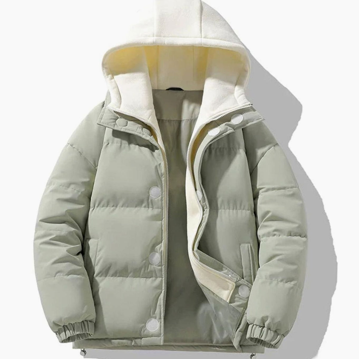 Men's Contrast-Hood Quilted Puffer Jacket