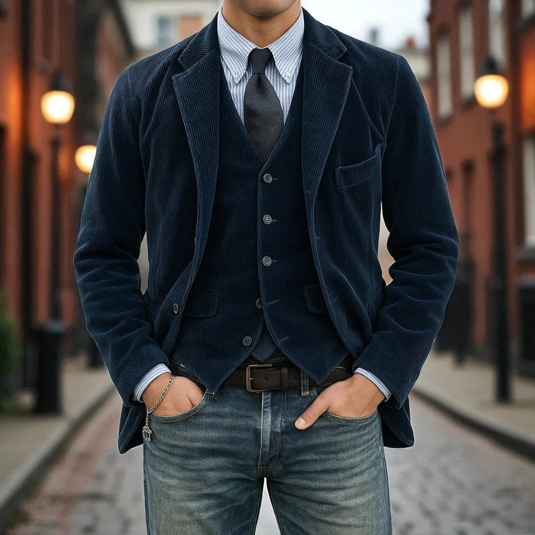 Men's Corduroy Blazer and Waistcoat Set