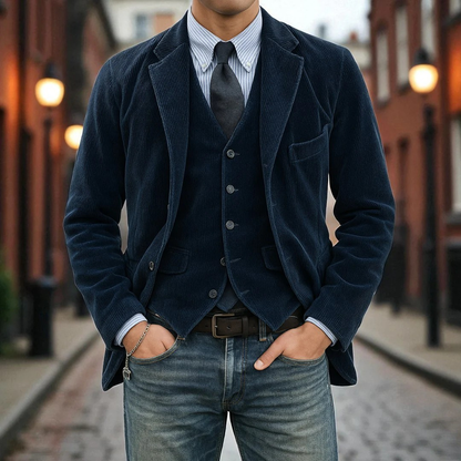 Men's Corduroy Blazer and Waistcoat Set