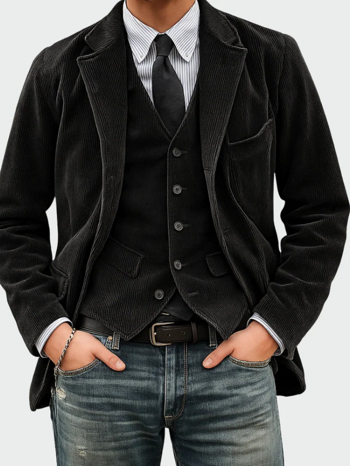 Men's Corduroy Blazer and Waistcoat Set