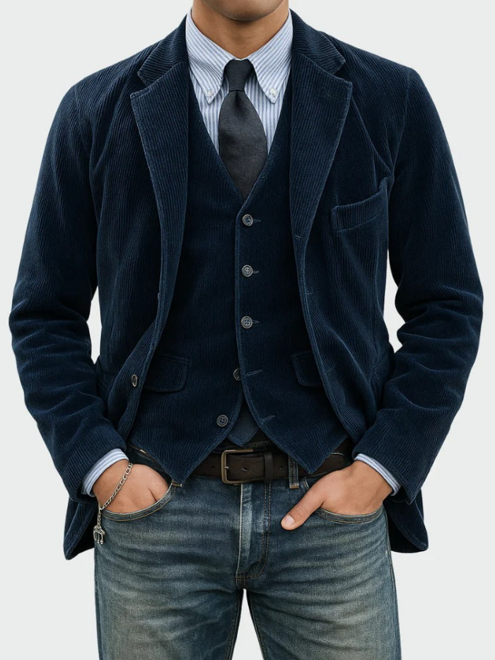 Men's Corduroy Blazer and Waistcoat Set