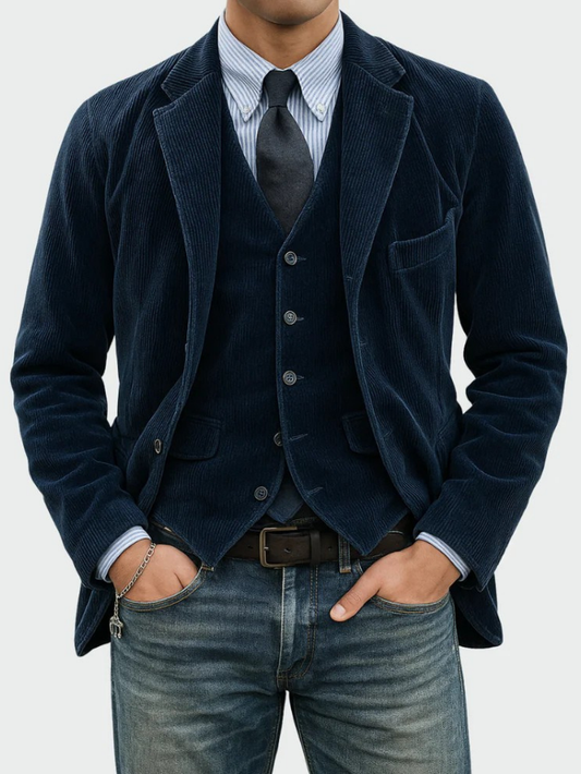 Men's Corduroy Blazer and Waistcoat Set