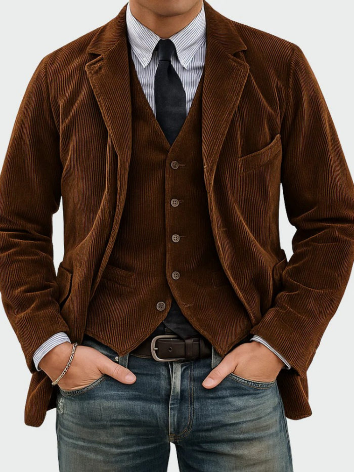 Men's Corduroy Blazer and Waistcoat Set
