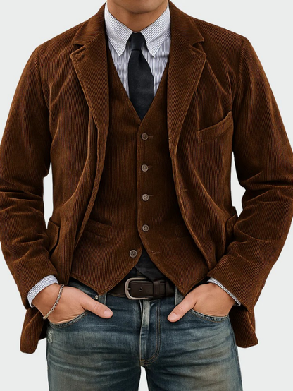 Men's Corduroy Blazer and Waistcoat Set