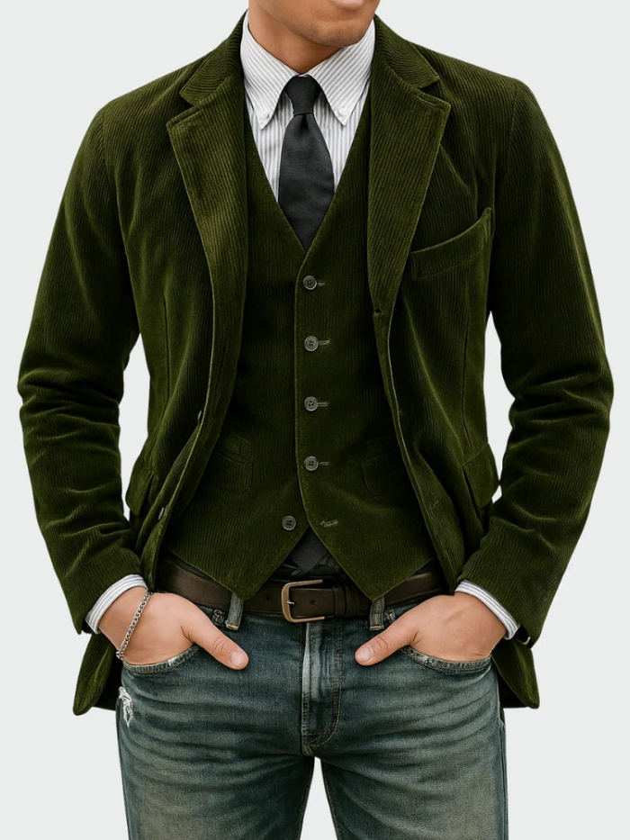 Men's Corduroy Blazer and Waistcoat Set