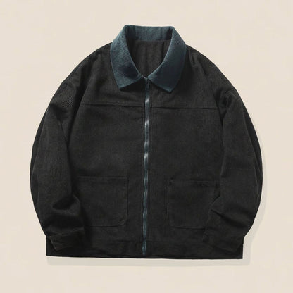 Men's Corduroy Contrast-Collar Full-Zip Harrington Jacket