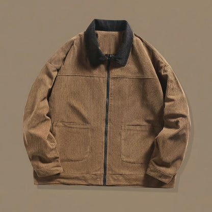 Men's Corduroy Contrast-Collar Full-Zip Harrington Jacket