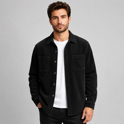 Men's Corduroy Shacket with Lapel Collar