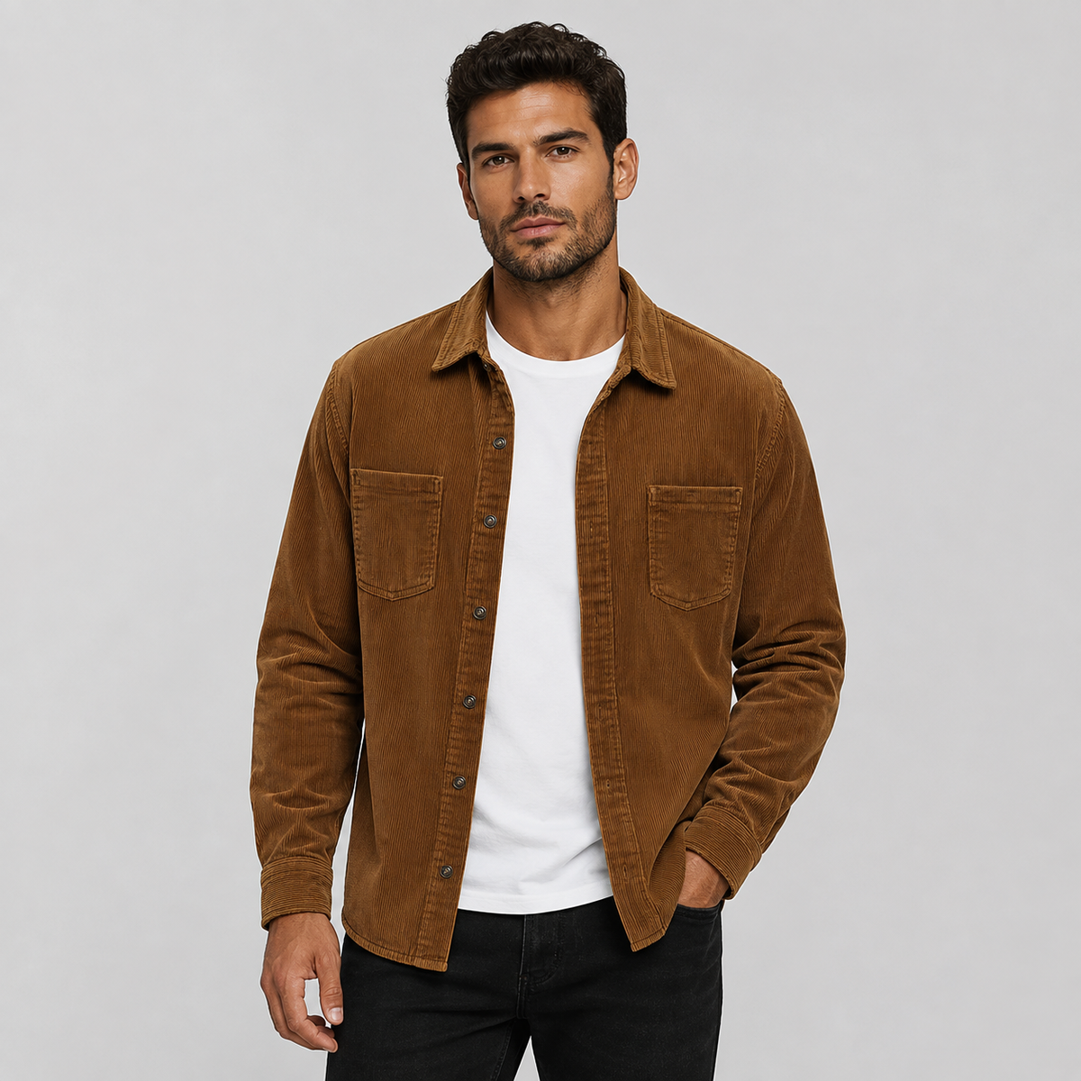 Men's Corduroy Shacket with Lapel Collar